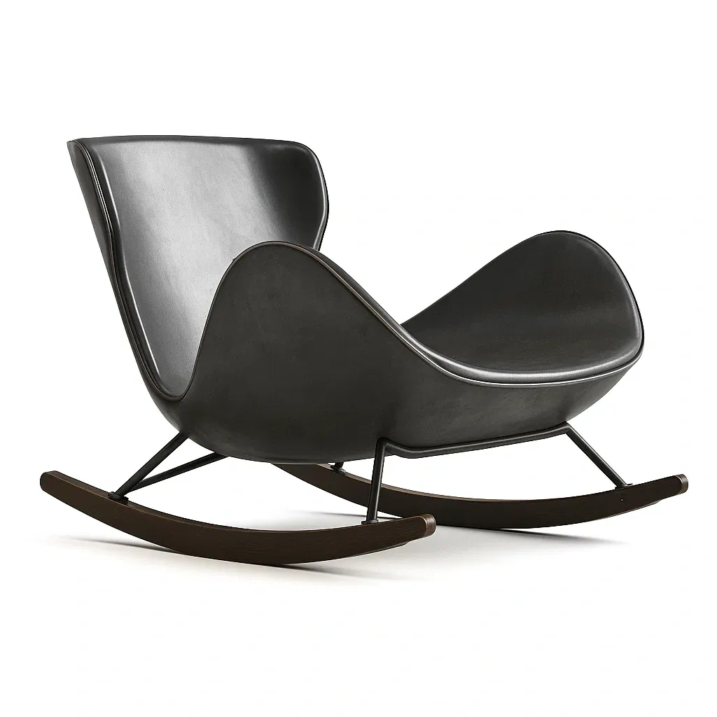 Fauteuil à bascule en métal et similicuir noir