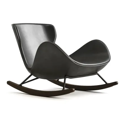 Fauteuil à bascule en métal et similicuir noir