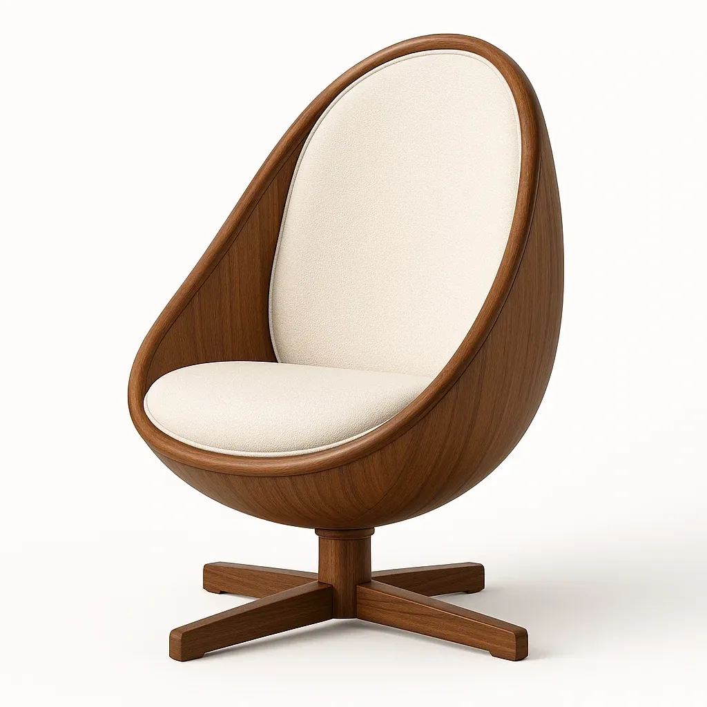 Chaise de détente pivotante en bois et tissu beige