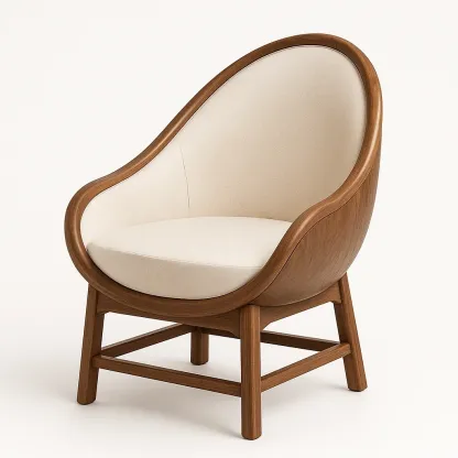 Chaise de détente rétro en bois et tissu crème