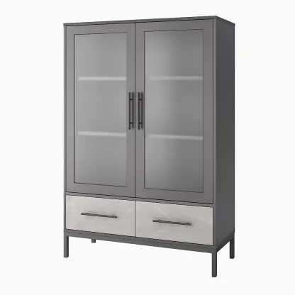 Vitrine d'exposition vitrées deux portes avec tiroirs en métal et verre dépoli