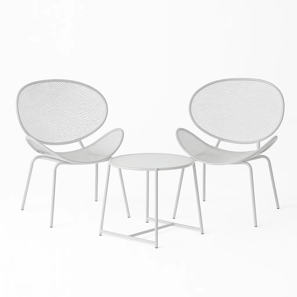 Ensemble de table et chaises de détente en acier blanc