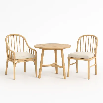 Ensemble de table et chaises de détente en chêne avec coussin beige