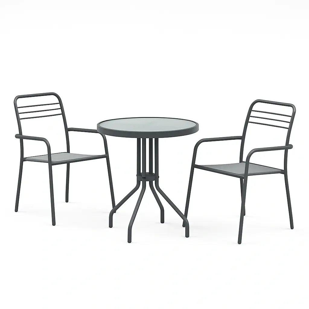 Ensemble de table et chaises de détente en métal et verre pour extérieur