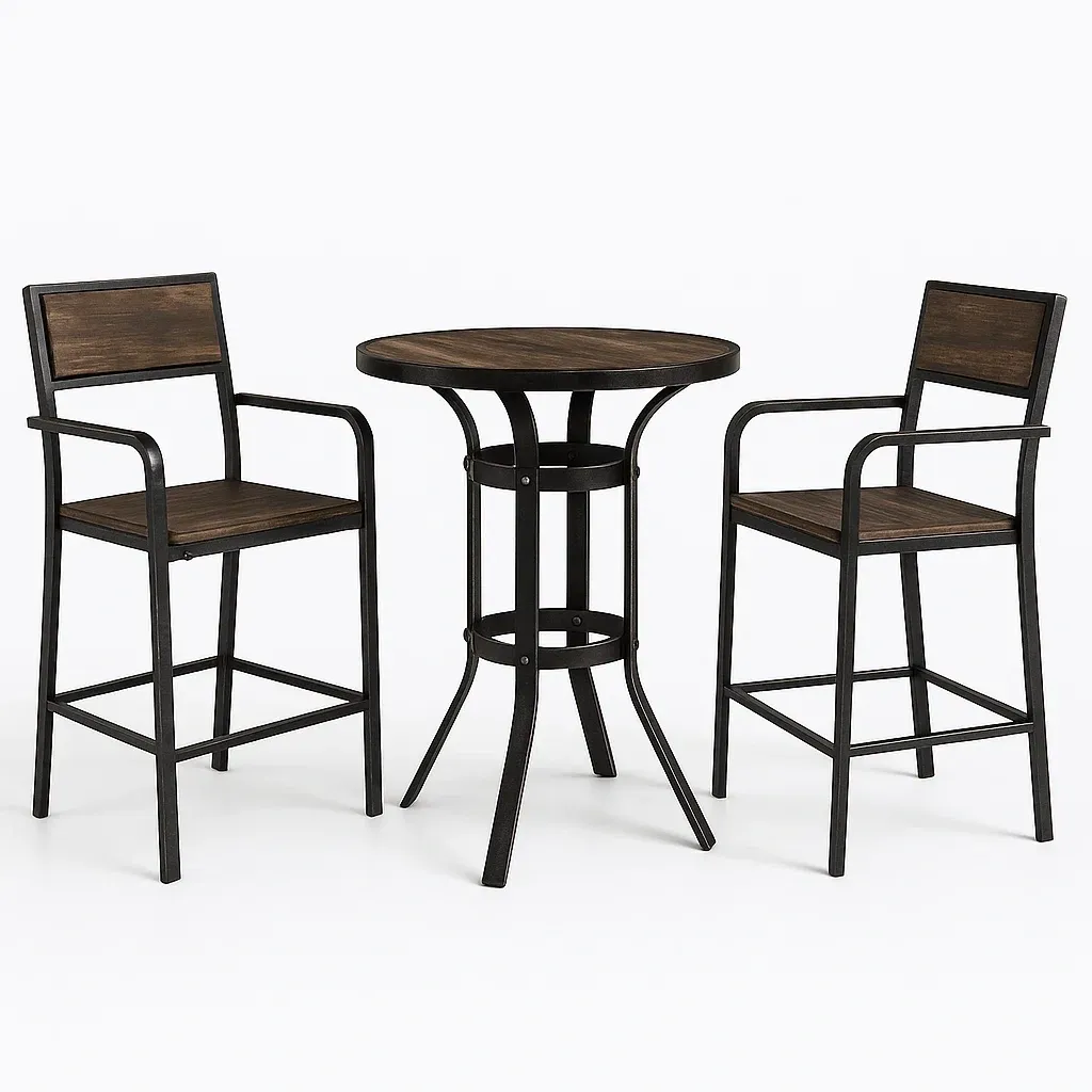 Ensemble de table et chaises de détente bistrot métal et bois