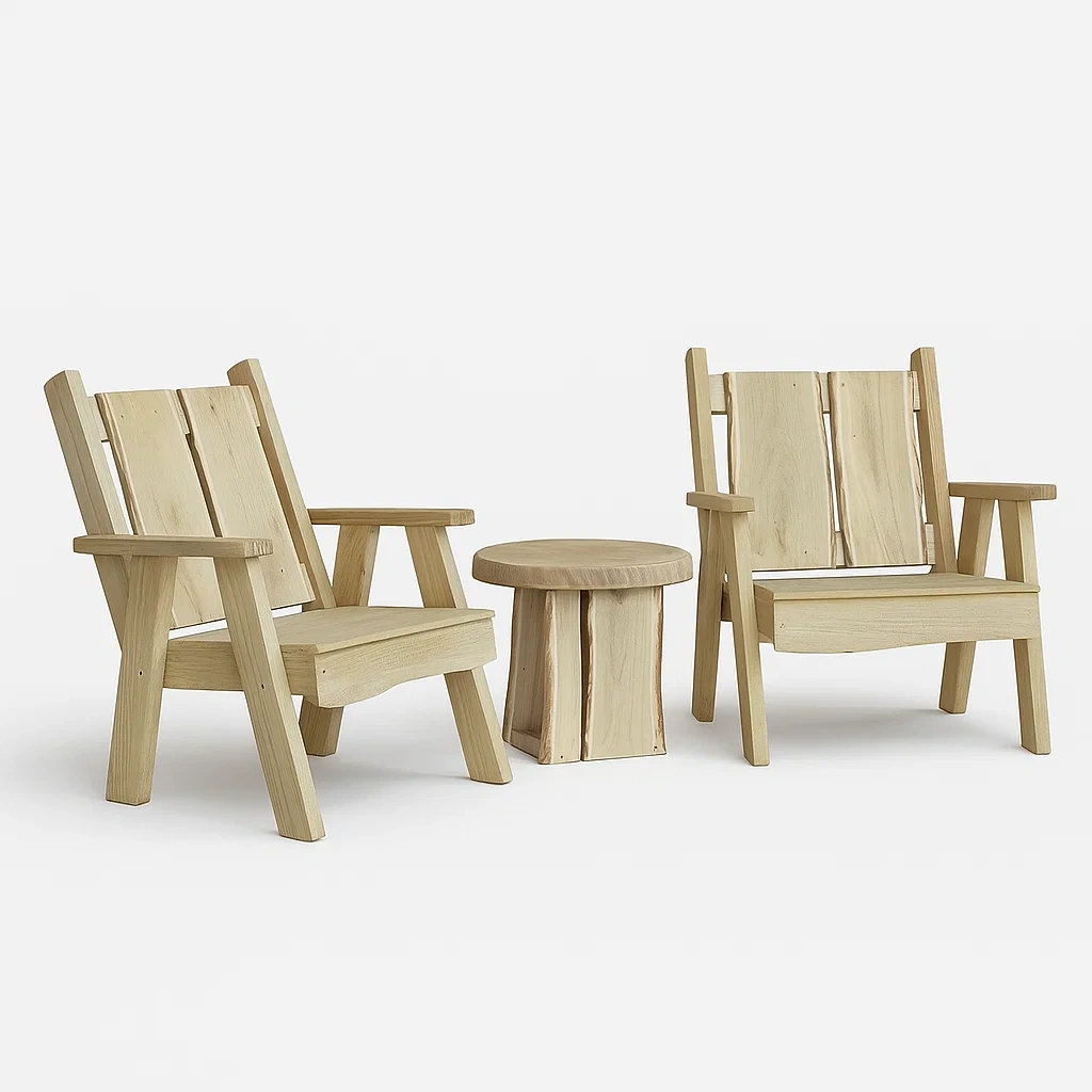 Ensemble de table et chaises de détente en bois de chêne
