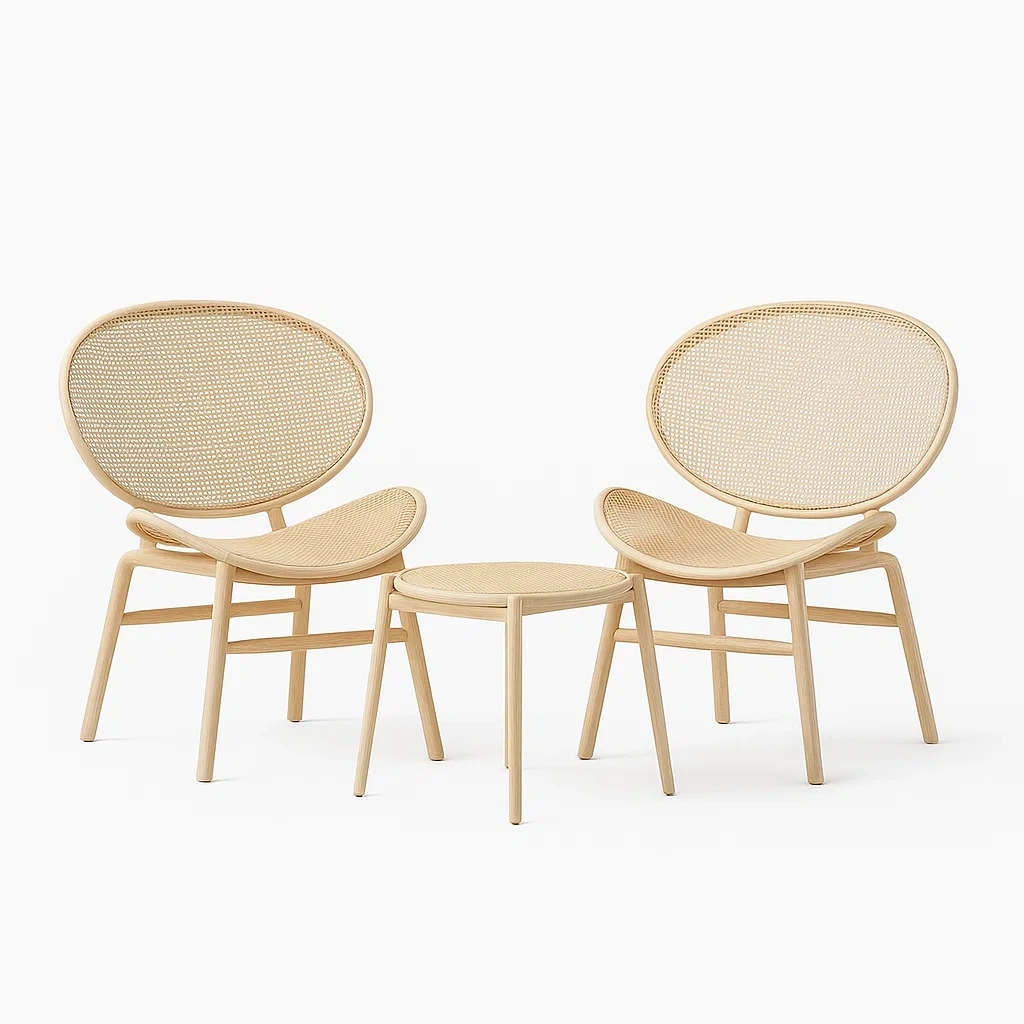 Ensemble de table et chaises de détente en bois et rotin avec table