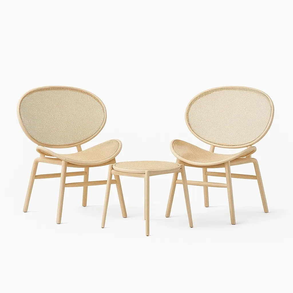 Ensemble de table et chaises de détente en bois et rotin avec table