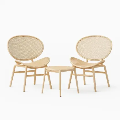 Ensemble de table et chaises de détente en bois et rotin avec table