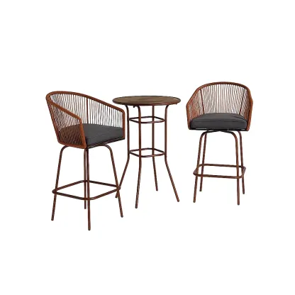 Ensemble de bar table haute avec chaises en métal et coussins