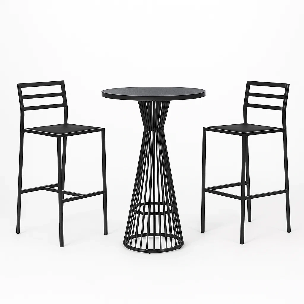 Ensemble de bar table et chaises de bar en métal noir