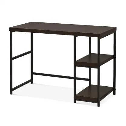Bureau en bois rectangulaire avec étagères intégrées (120x60x75 cm Marron/Noir)