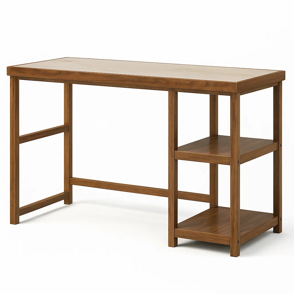 Bureau en bois avec étagères intégrées