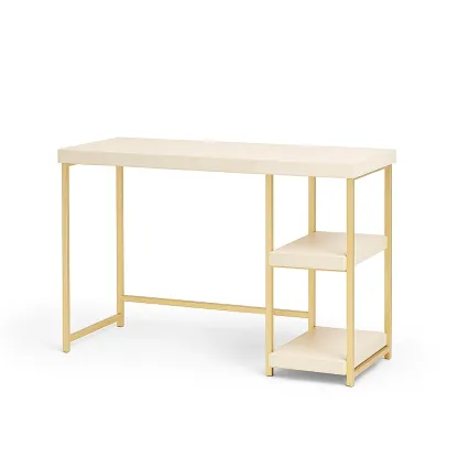 Bureau en bois avec étagères en métal doré (120x60x75 cm)