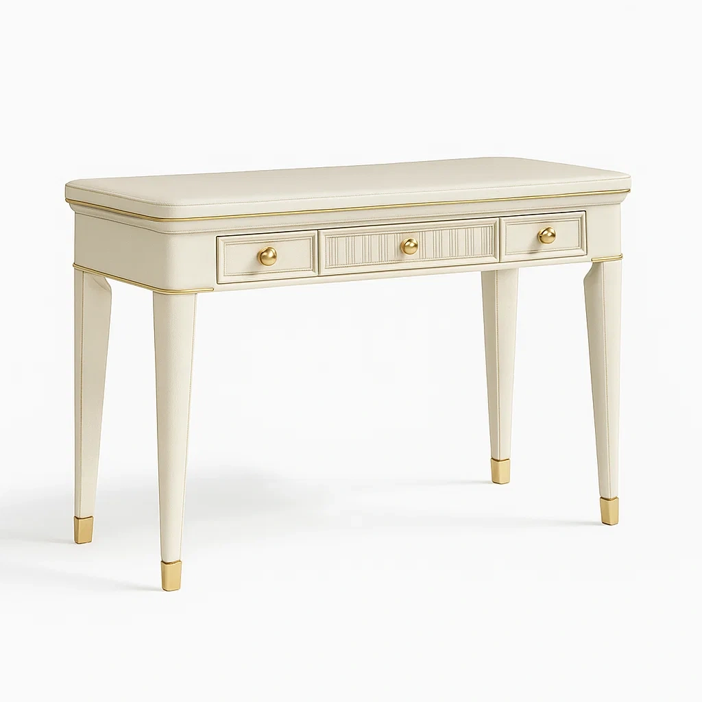 Table d'entrée en bois MDF avec accents dorés et 3 tiroirs (120x40x80 cm)