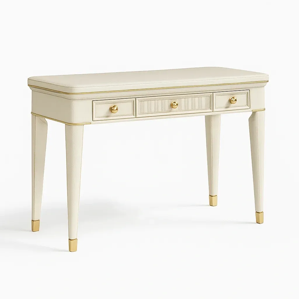 Table d'entrée en bois MDF avec accents dorés et 3 tiroirs (120x40x80 cm)