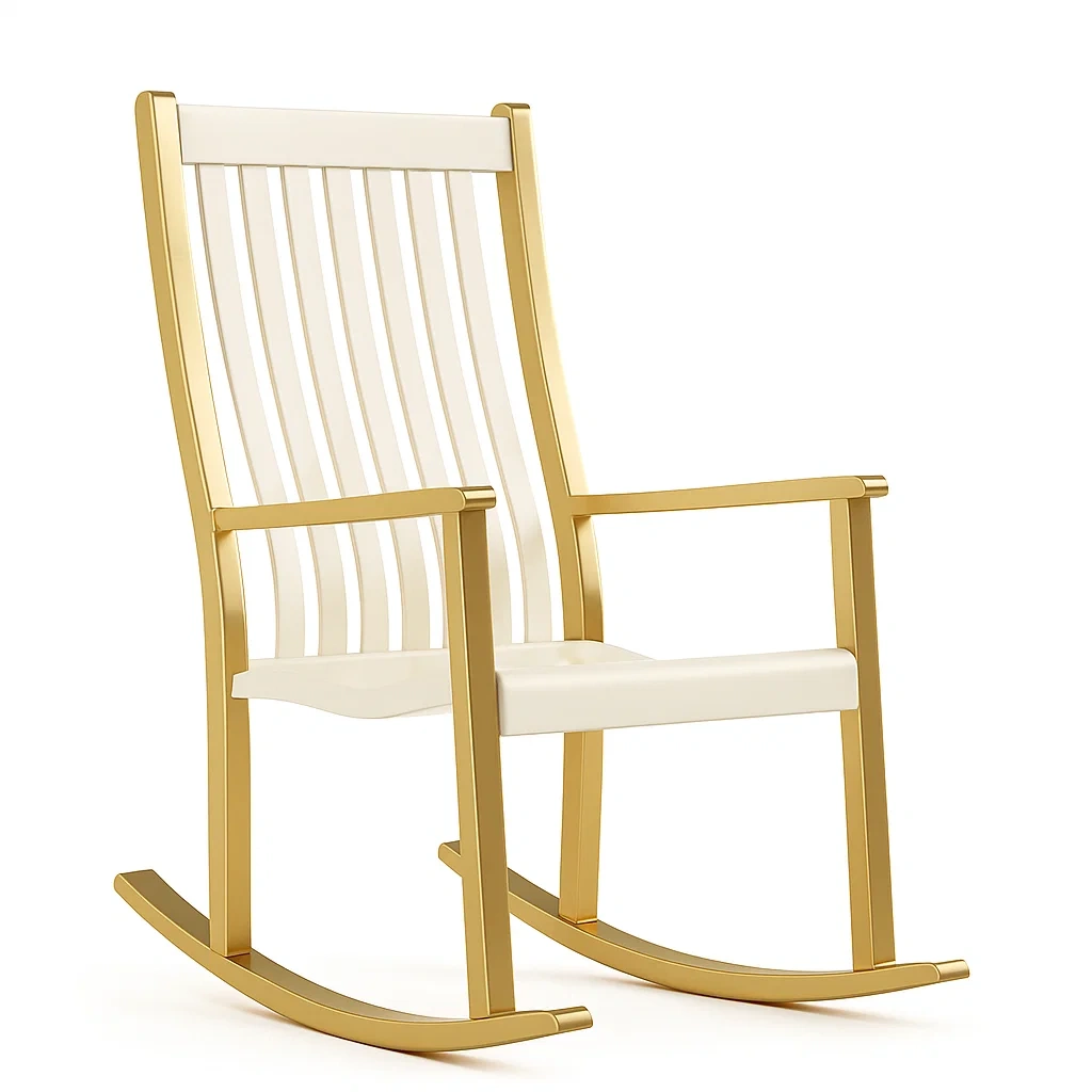 Fauteuil à bascule blanche et dorée en bois et métal (100x60x80 cm)