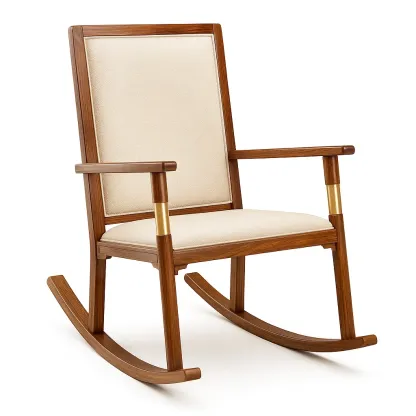 Fauteuil à bascule en bois tissu beige (90x55x77 cm)
