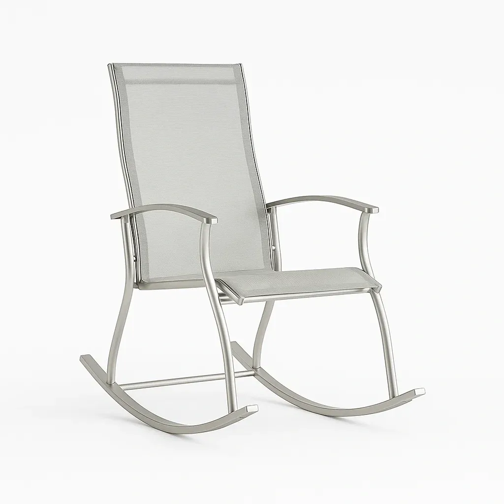 Fauteuil à bascule en aluminium et textilène gris (98x56x105 cm)