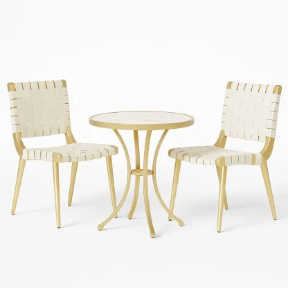 Ensemble de table et chaises de détente en métal beige, 2 chaises avec assises tressées