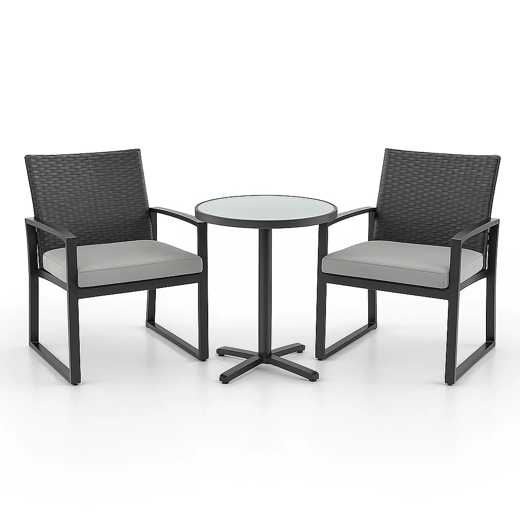 Ensemble de table et chaises de détente bistrot métal verre noir/gris