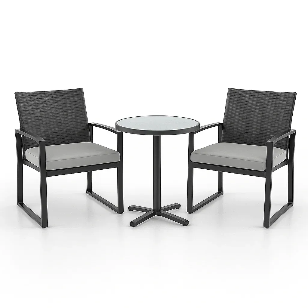 Ensemble de table et chaises de détente bistrot métal verre noir/gris