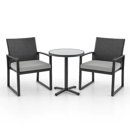 Ensemble de table et chaises de détente bistrot métal verre noir/gris