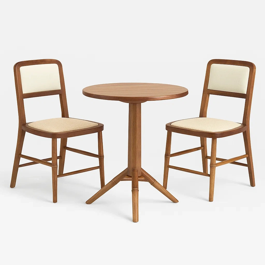 Ensemble de table et chaises de détente en hêtre et tissu écru