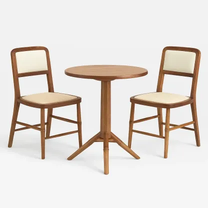 Ensemble de table et chaises de détente en hêtre et tissu écru