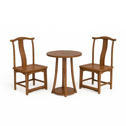 Ensemble de table et chaises de détente en bois massif marron avec table ronde et chaises