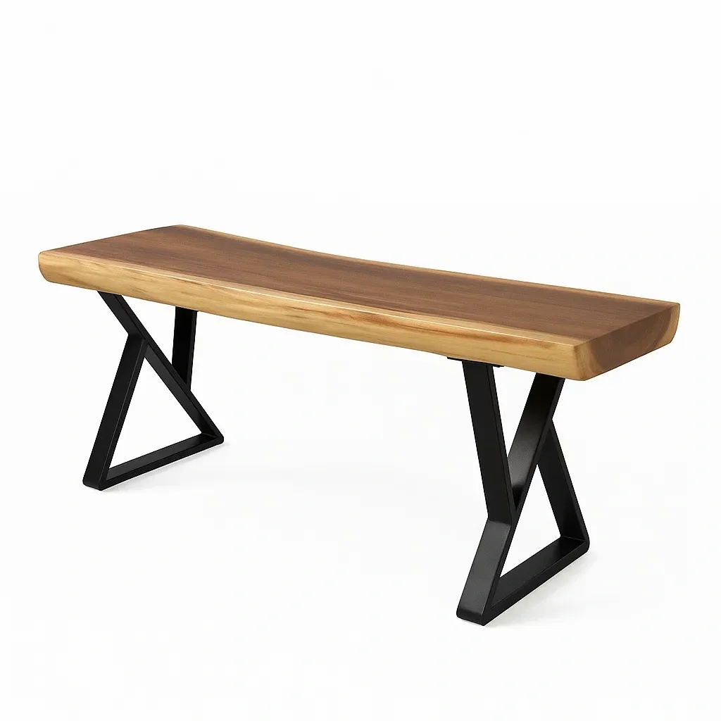 Banc en bois d'acacia et métal noir (120x35x45 cm)