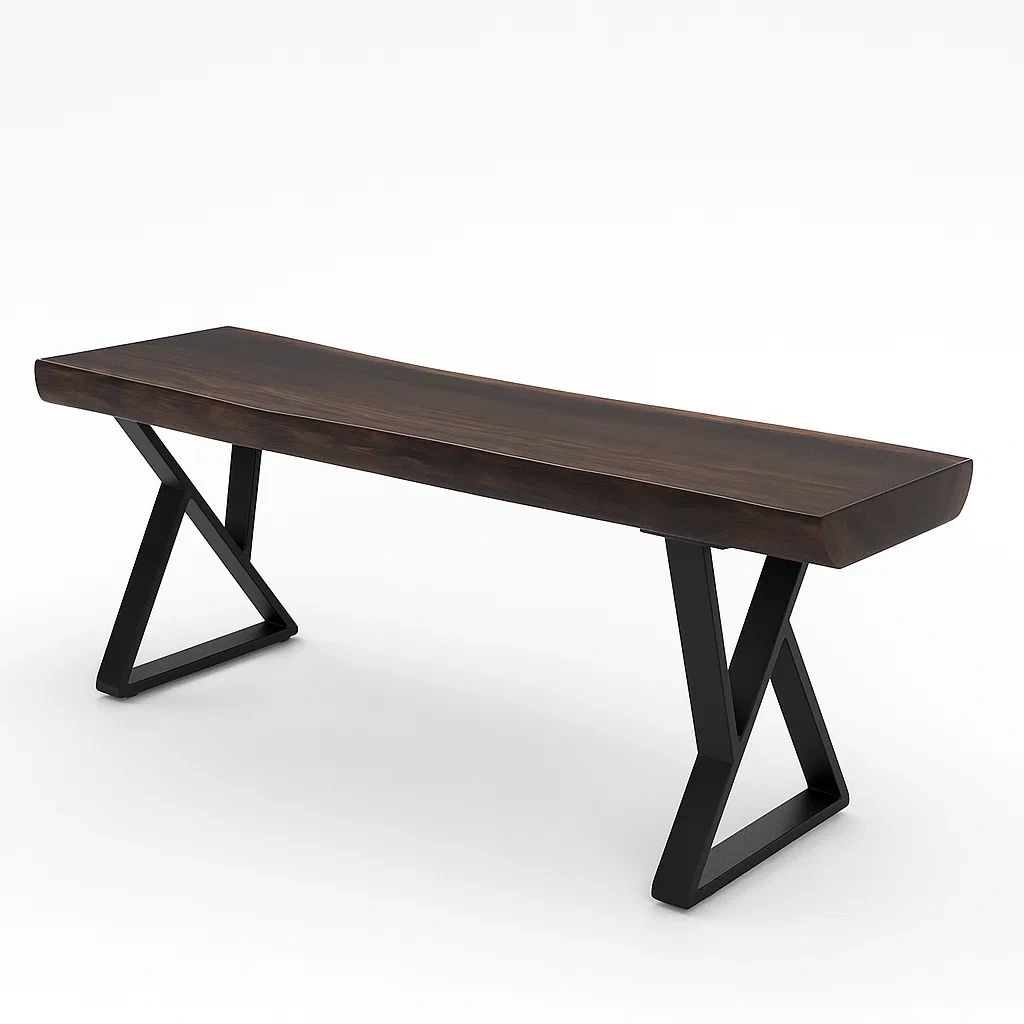 Banc en bois d'acacia et métal noir (140x35x45 cm)