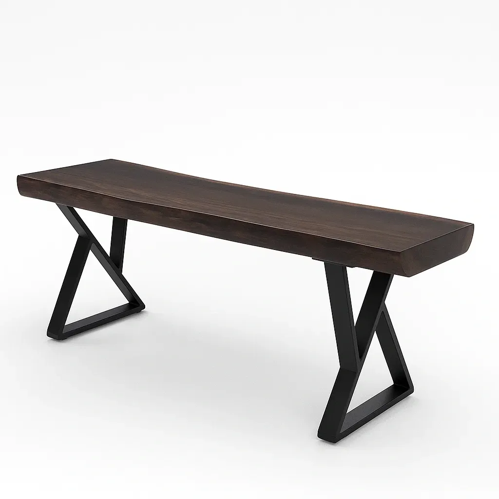 Banc en bois d'acacia et métal noir (140x35x45 cm)