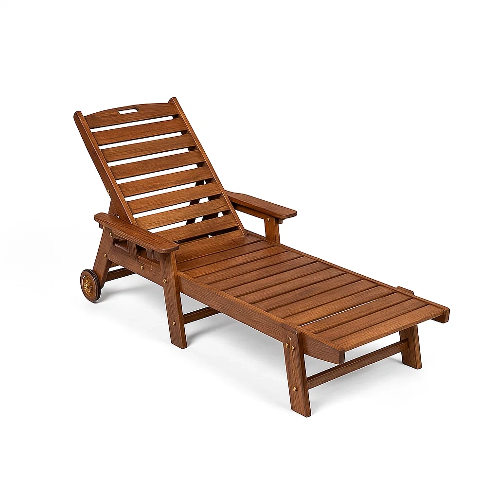 Chaise longue de jardin en bois d'acacia avec roues