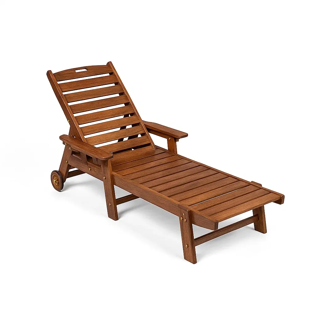 Chaise longue de jardin en bois d'acacia avec roues