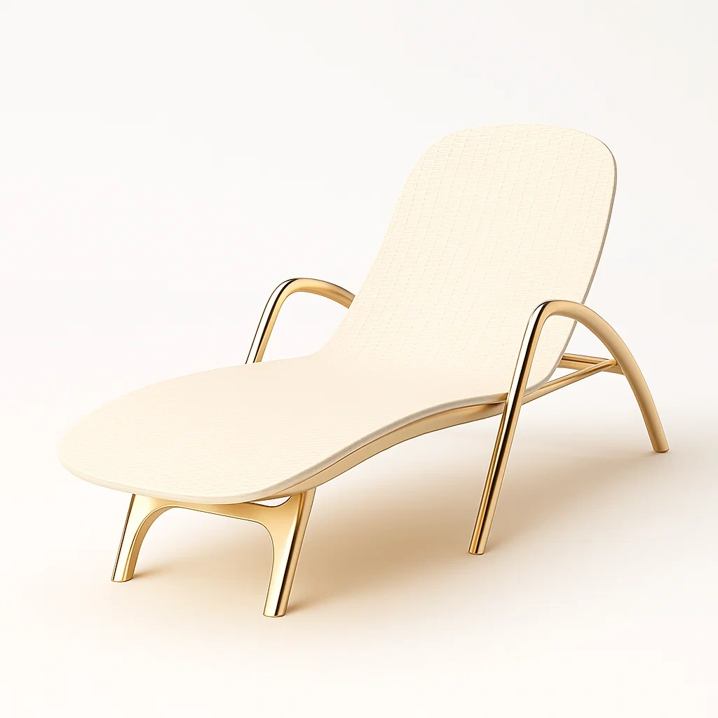 Chaise longue de jardin en métal doré et tissu crème