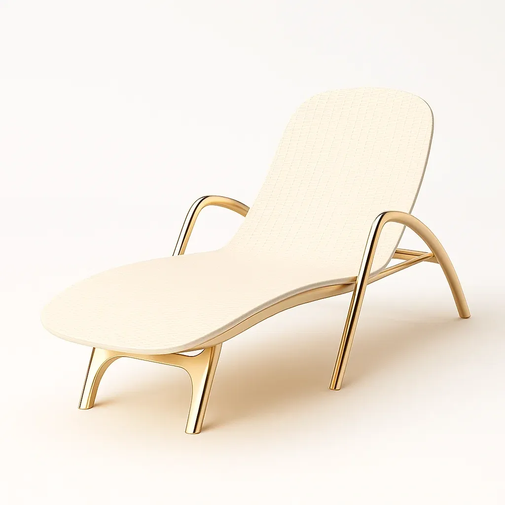 Chaise longue de jardin en métal doré et tissu crème