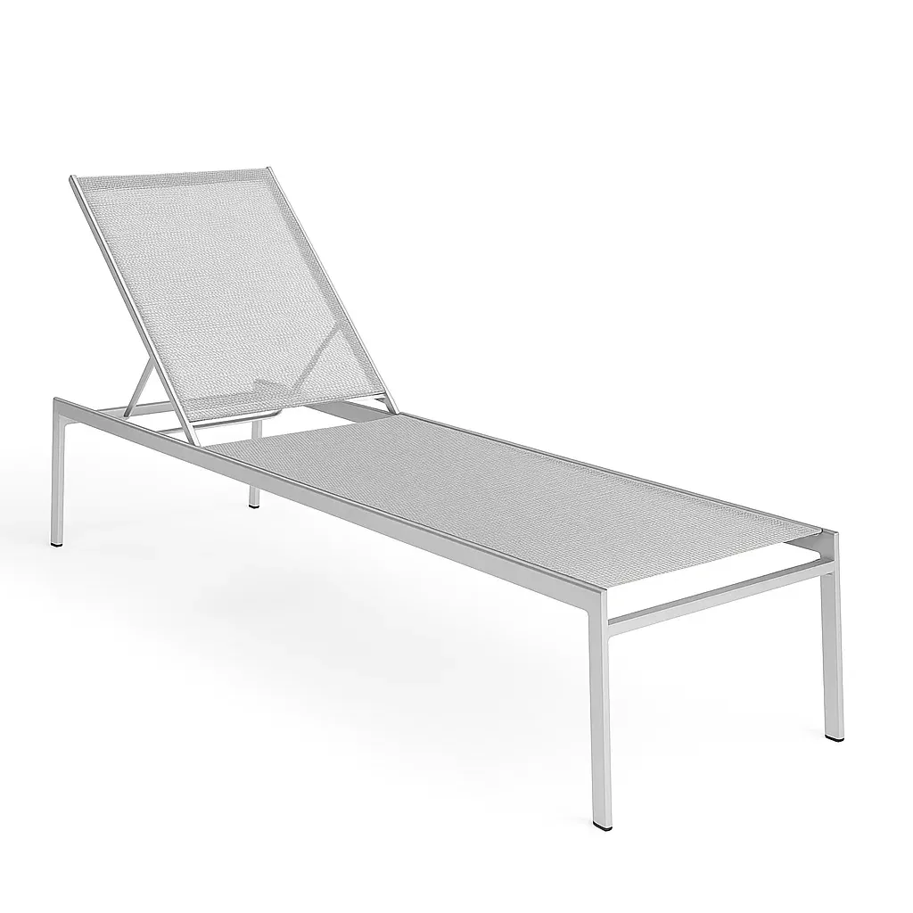 Chaise longue de jardin réglable en aluminium et textilène argenté
