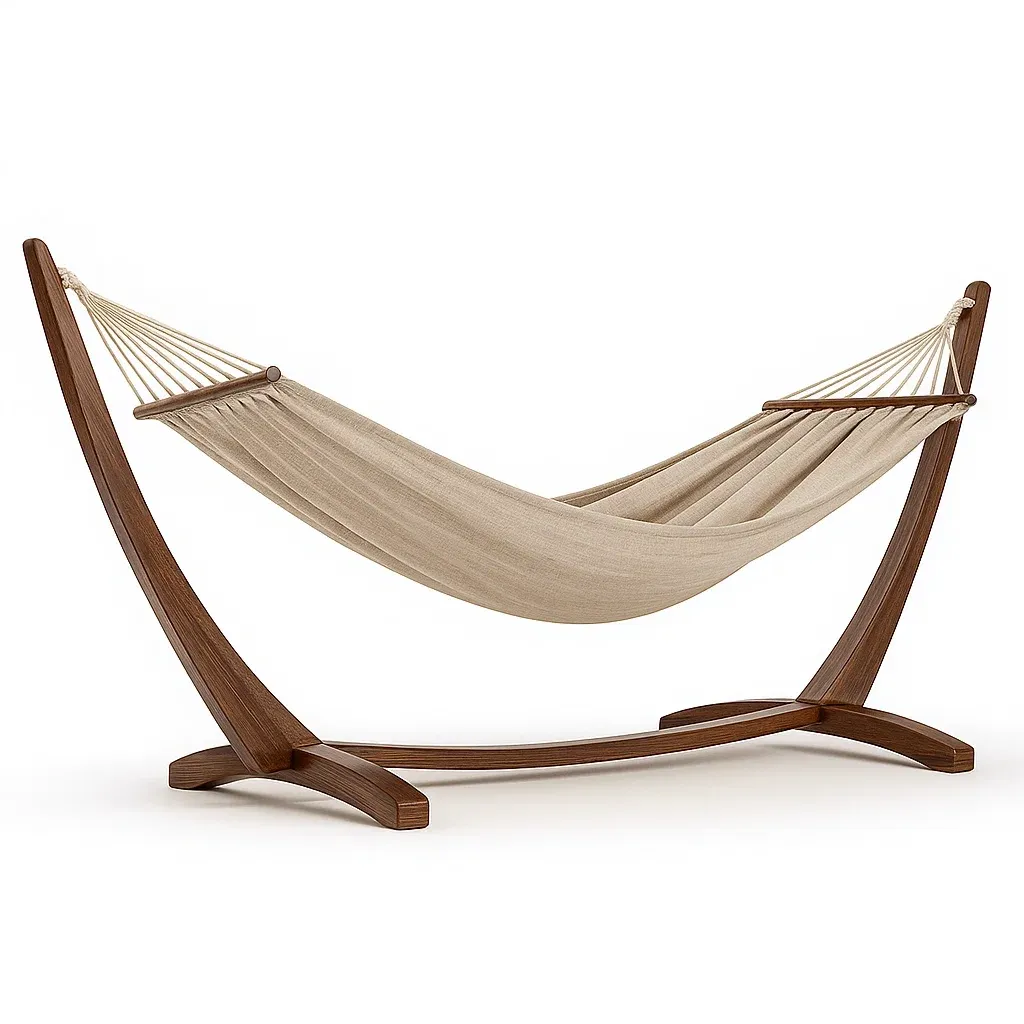 Hamac avec support en bois et coton beige