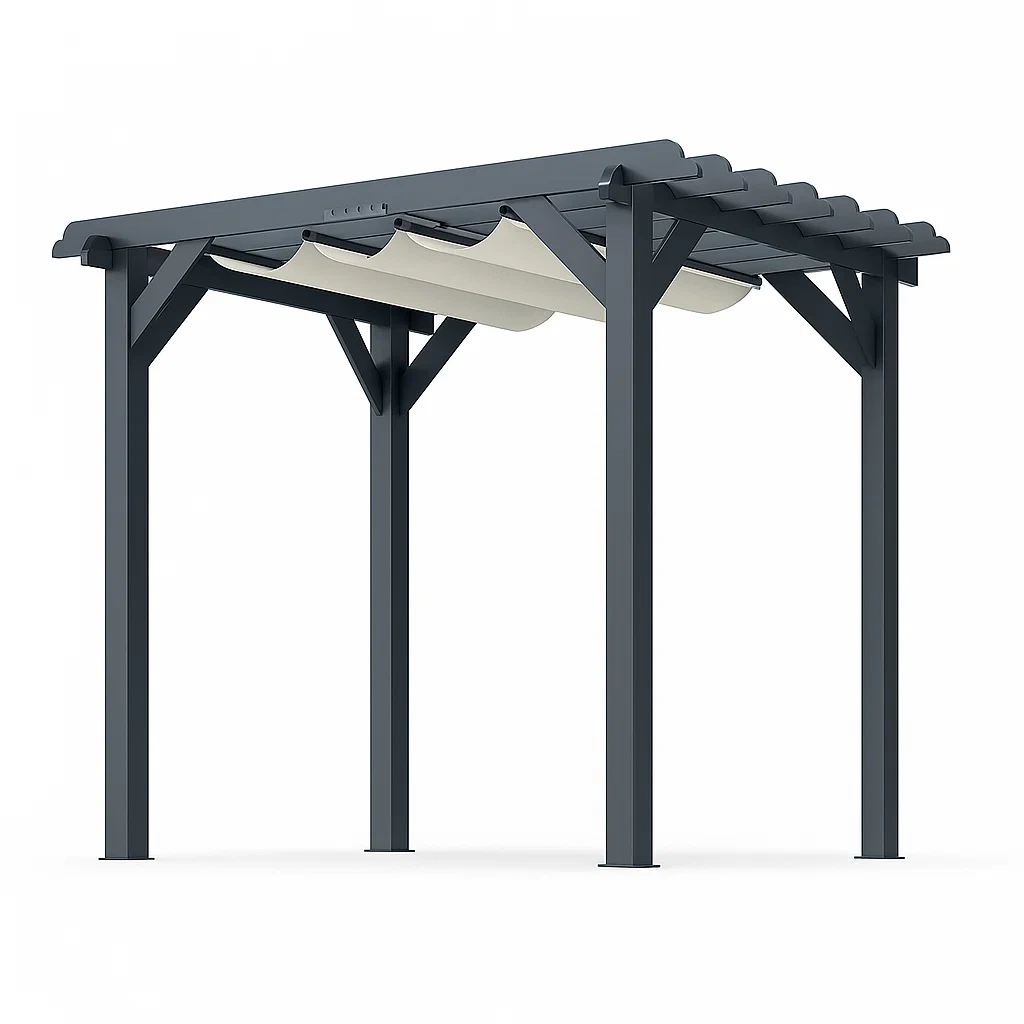 Pergola de jardin aluminium avec toile rétractable gris/blanc