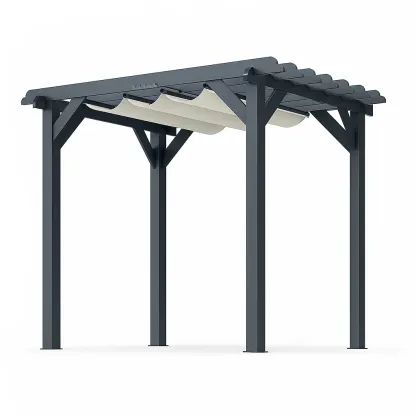 Pergola de jardin aluminium avec toile rétractable gris/blanc