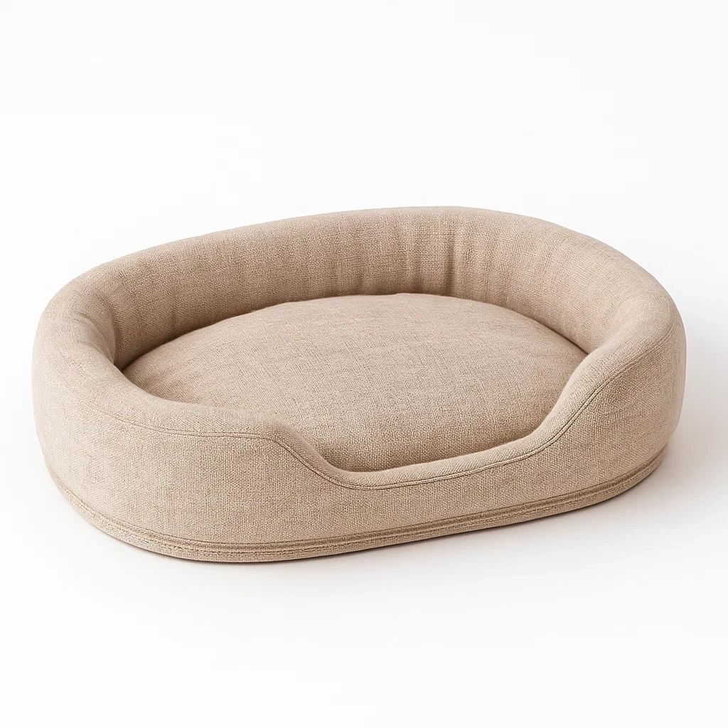 Lit pour chien ovale en lin beige