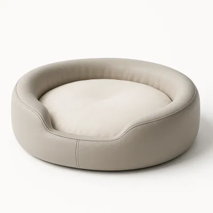 Lit pour chien rond en cuir synthétique 70×70×20 cm beige