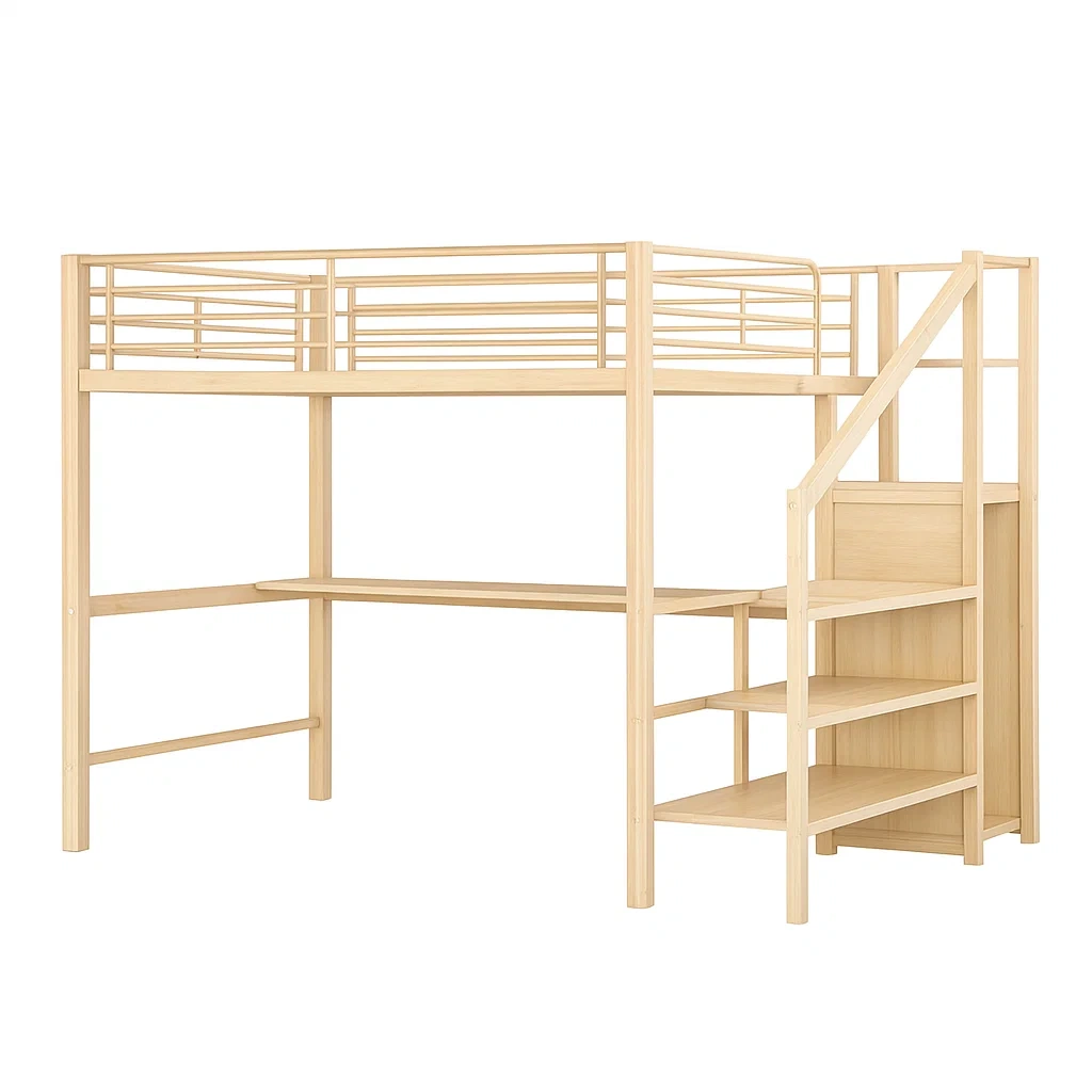 Lit mezzanine enfant en bois massif avec échelle et bureau