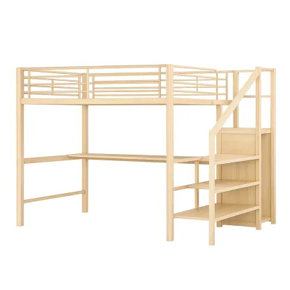 Lit mezzanine enfant en bois massif avec échelle et bureau