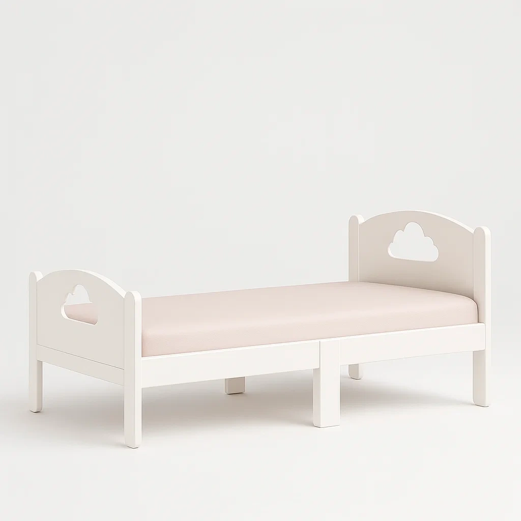 Lit pour enfant en bois avec motif nuage blanc