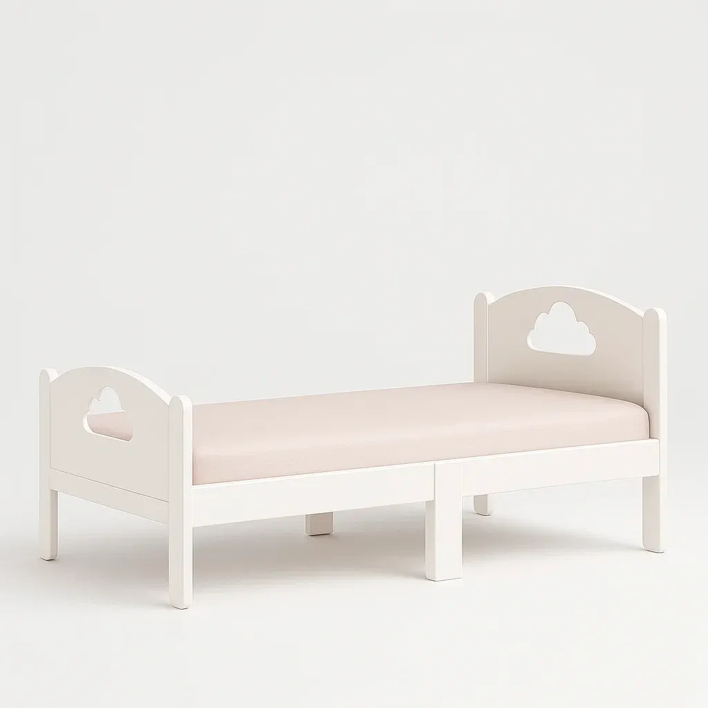 Lit pour enfant en bois avec motif nuage blanc