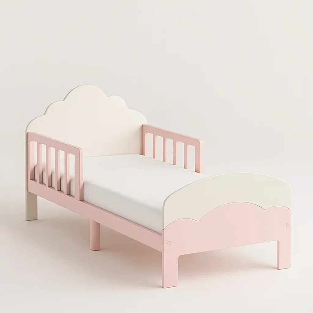Lit pour enfant MDF forme nuage rose et blanc