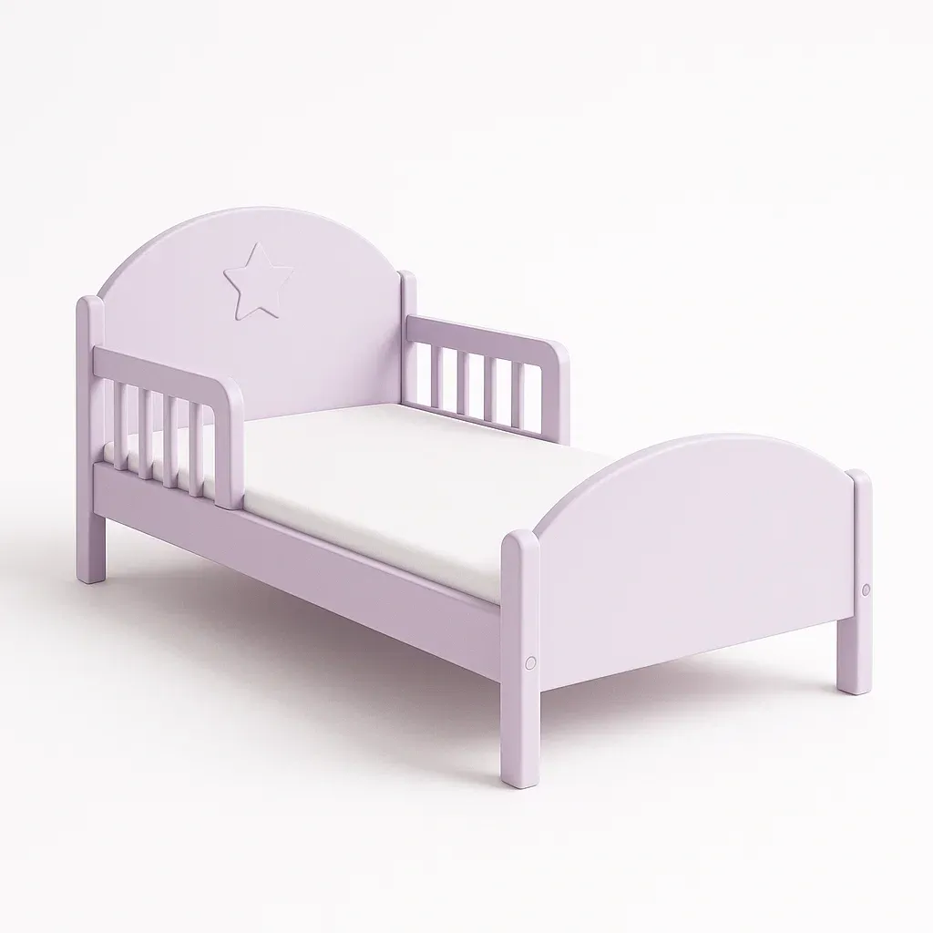 Lit pour enfant bois de pin lilas avec sommier motif étoile