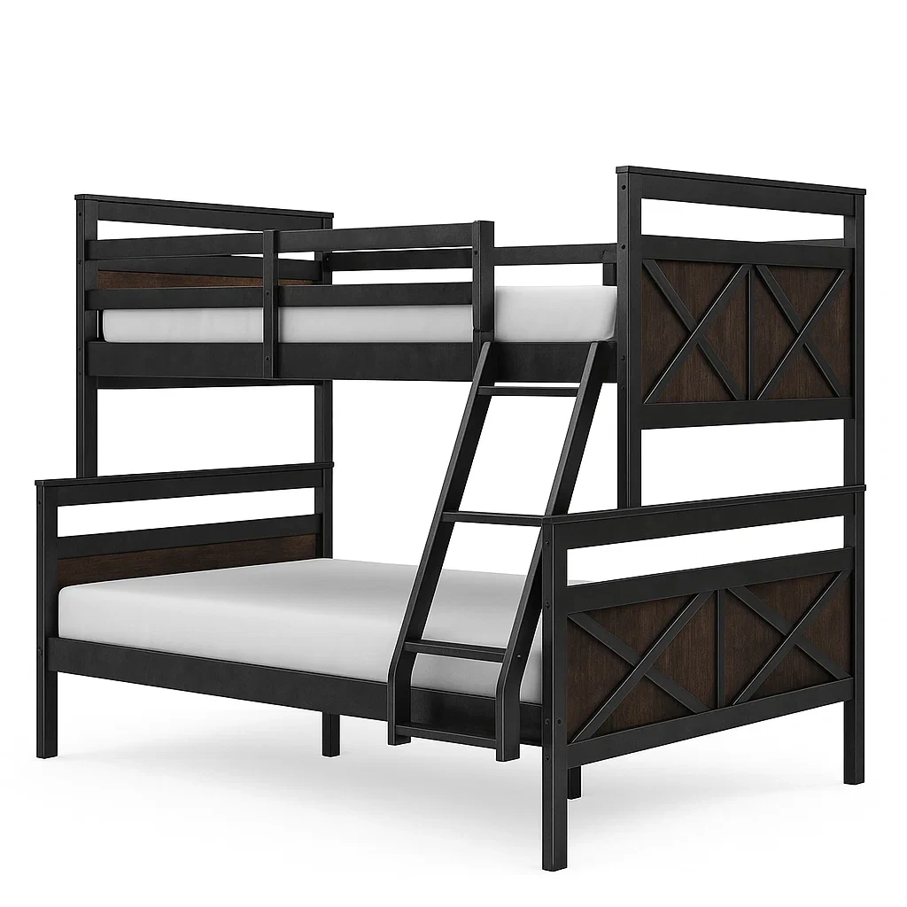 Lit superposé en acier et bois noir/marron